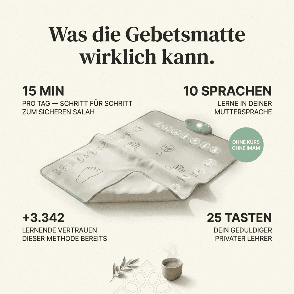 Gebetsmatte – Salah Schritt für Schritt lernen mit Audio in 10 Sprachen